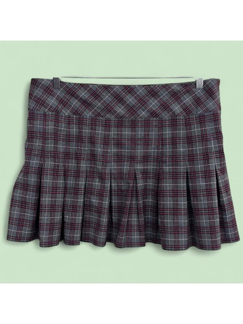 y2k gray pink plaid pleated alt grunge emo mcbling mini skirt
